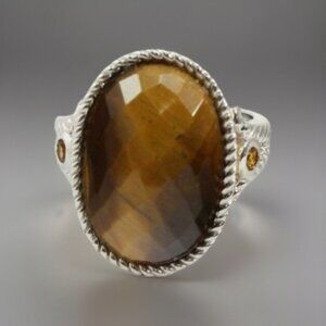 Sterling Silver Oval Faceted Tigers Eye Ring Size 7.
